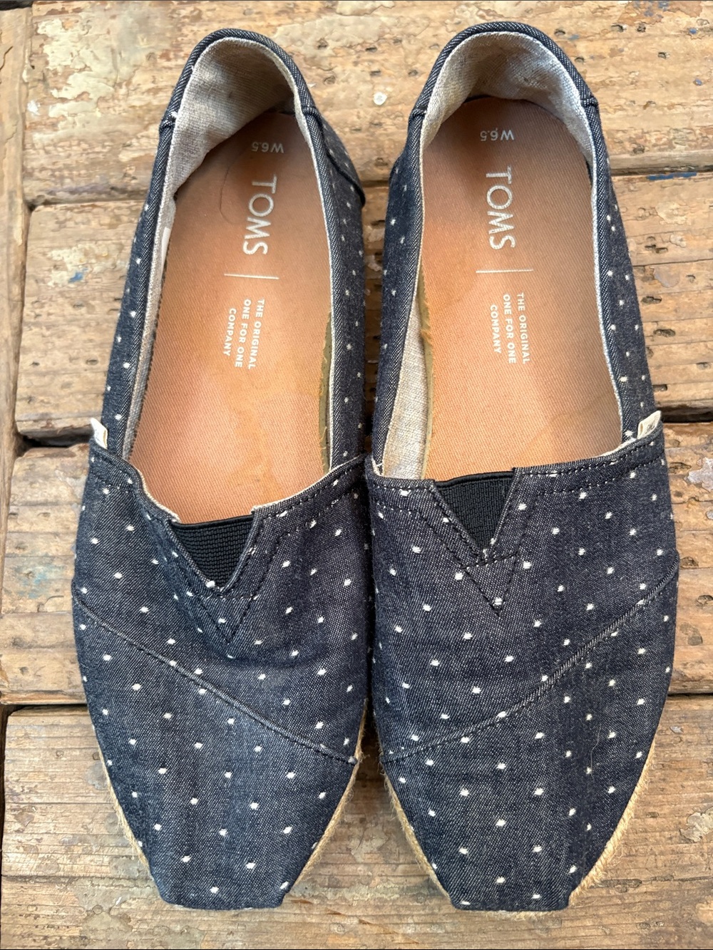 TOMS Women's Navy Canvas Slip-Ons with White Polka Dots